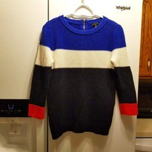 TALBOTS Women's S 100% Cotton Stripe Pullover- Zipper Back Knit SWEATER BLUE